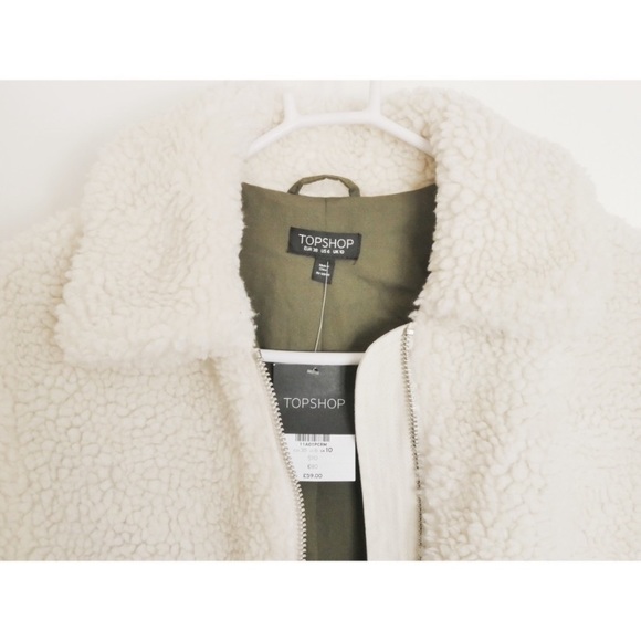 Topshop Cream Faux Shearling Zip Jacket - Picture 3 of 3